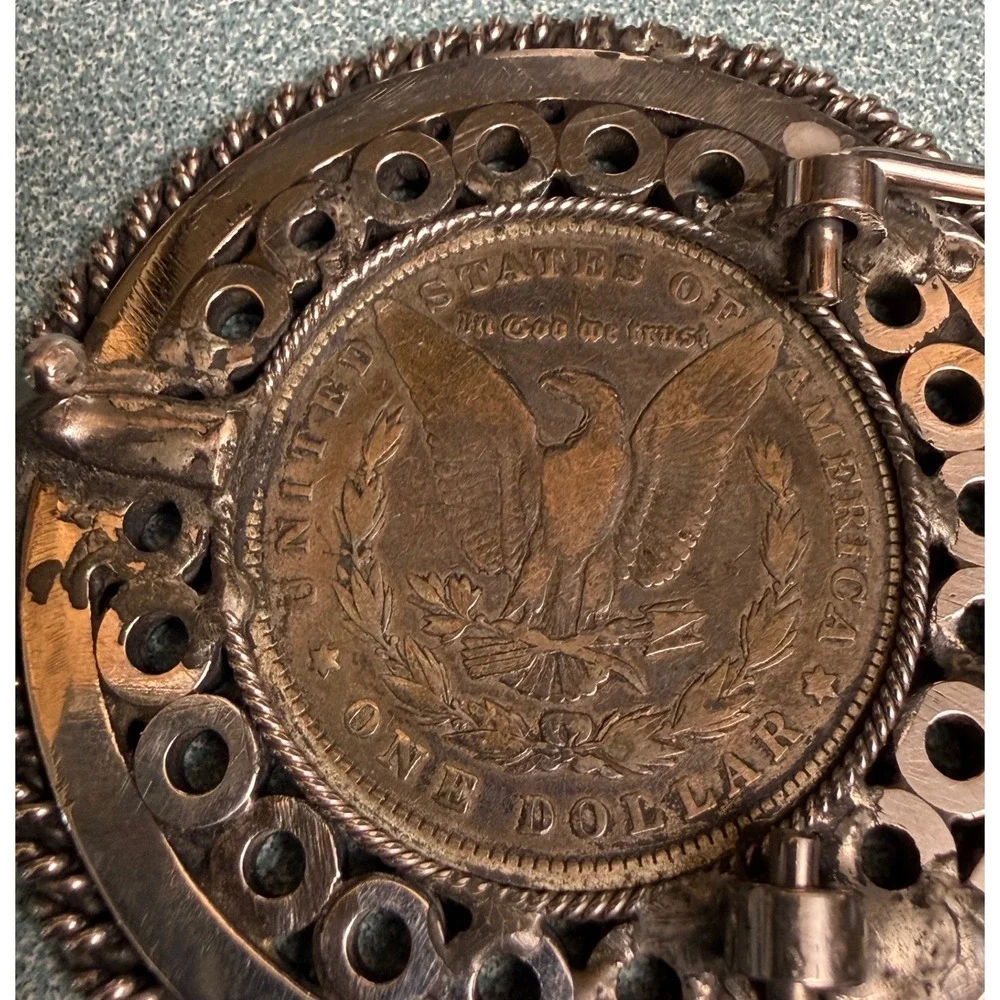 Vintage 1880 Morgan Silver Dollar Belt Buckle Round Western Coin Jewelry